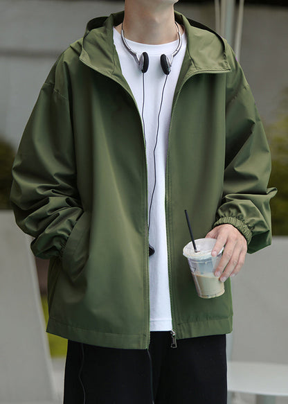 Männer Mantel Schwarz Taschen Frühling Baumwolle Reißverschluss