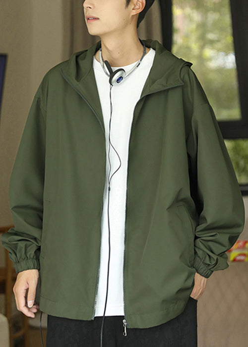 Männer Mantel Schwarz Taschen Frühling Baumwolle Reißverschluss