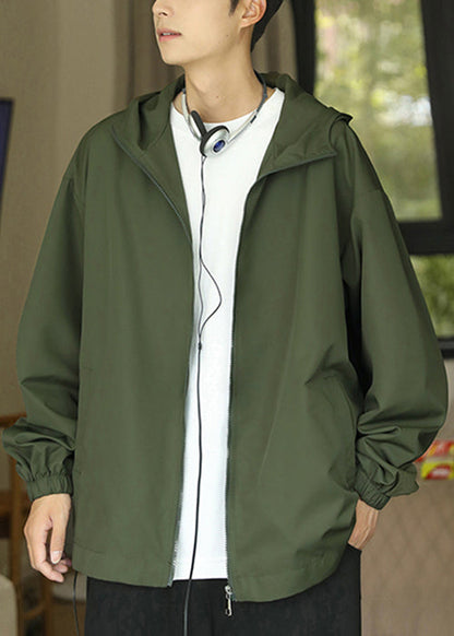 Männer Mantel Schwarz Taschen Frühling Baumwolle Reißverschluss