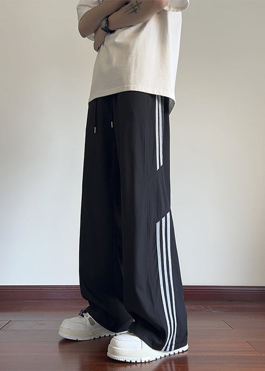 Pantalon noir élégant de printemps surdimensionné en coton rayé pour homme