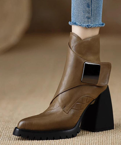 Edle schwarze Stiefeletten mit dickem Absatz und Splicing-Effekt TE016