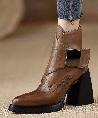 Edle schwarze Stiefeletten mit dickem Absatz und Splicing-Effekt TE016