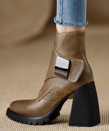 Edle schwarze Stiefeletten mit dickem Absatz und Splicing-Effekt TE016