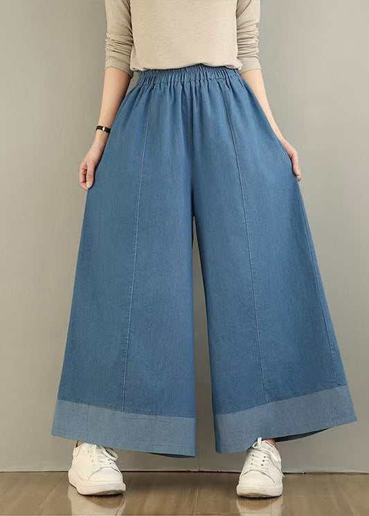 Pantalon en jean taille large, élégant, élastique, été, bleu