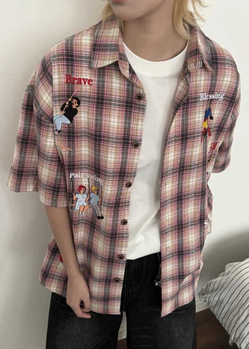 Hemden Baumwolle Plaid Print Halbe Taste Classy Blau männer