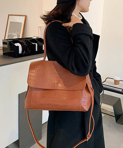 Sac messager en similicuir patchwork marron élégant UU1078