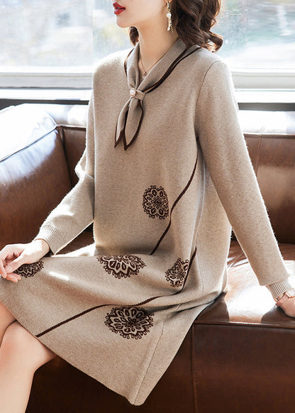 Robe pull en tricot à imprimé nœud camel chic, printemps TQ017