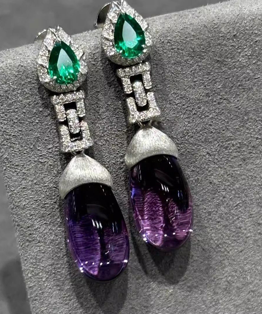 Alloy Gem Earrings Stone Colorblock Crystal Drop Classy Zircon