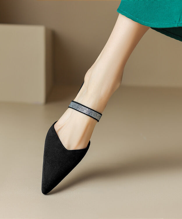Classy Comfy Black Zircon Pointed Toe Slide Sandals RT1006