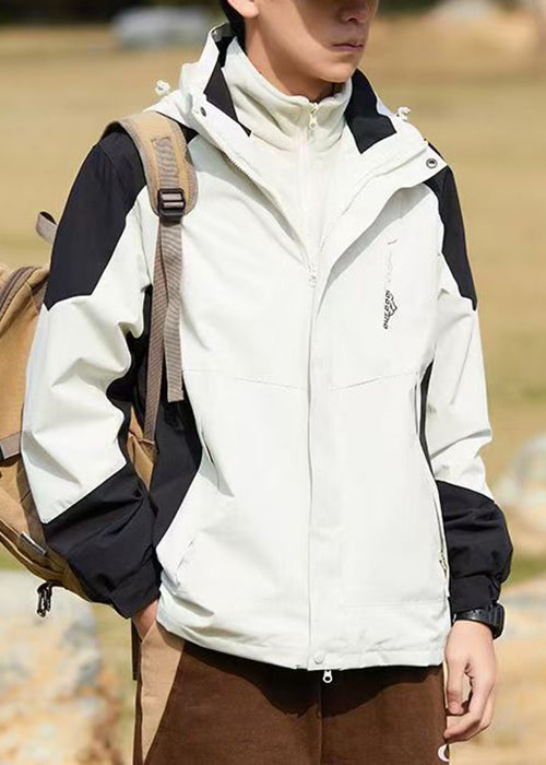 Manteau à capuche en coton foncé gris pour homme, élégant, avec poches patchwork