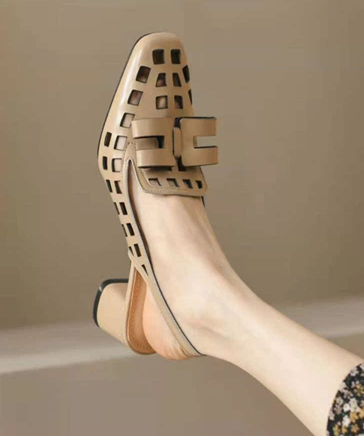 Leather Splicing Out Classy Apricot Faux Sandals Hollow