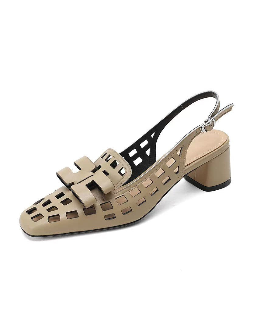 Leather Splicing Out Classy Apricot Faux Sandals Hollow