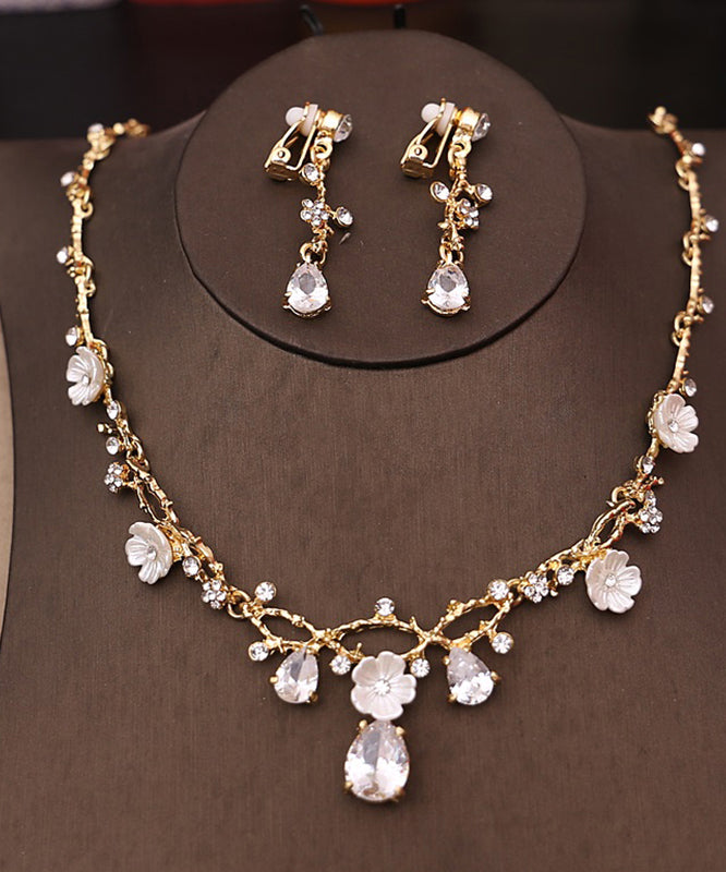 Classy Gold Alloy Zircon Pearl Crystal Floral Water Drop Three Piece Set Girl Crown IU054