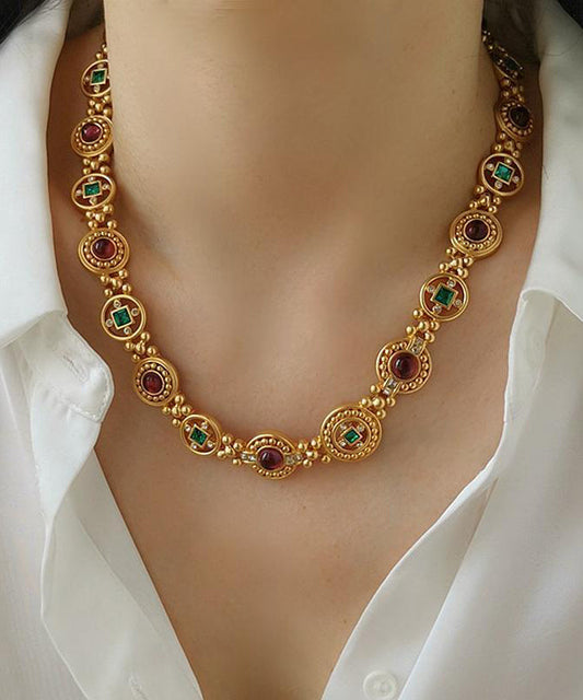 Collier élégant en cuivre doré avec glaçure colorée ajourée GH1008