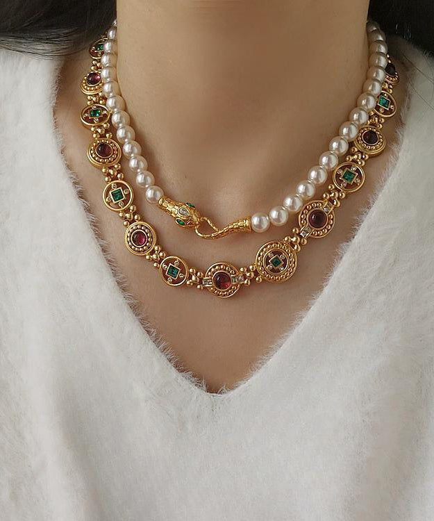 Collier élégant en cuivre doré avec glaçure colorée ajourée GH1008