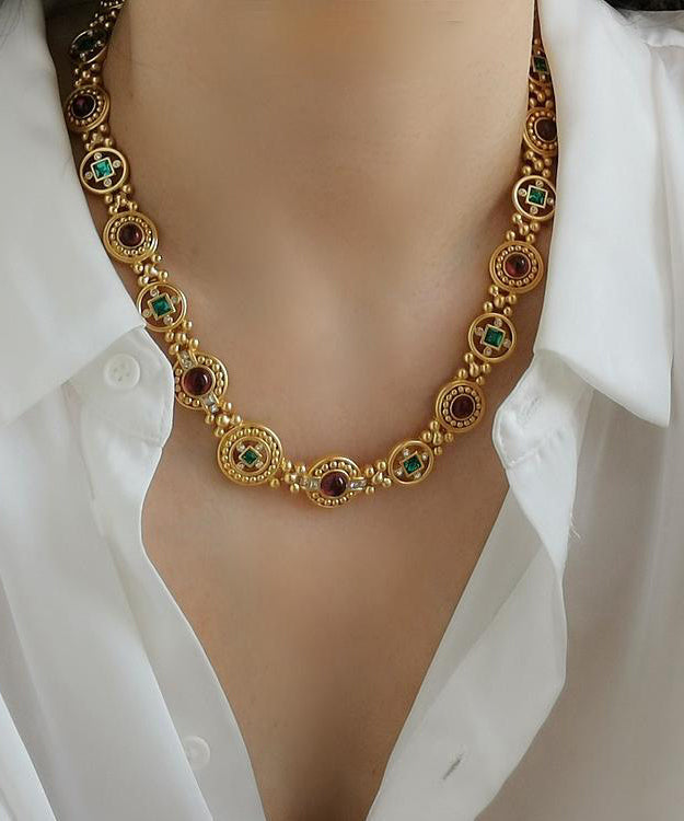 Collier élégant en cuivre doré avec glaçure colorée ajourée GH1008