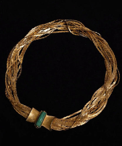 Collier ras du cou en jade tissé en couches dorées de grande classe II008