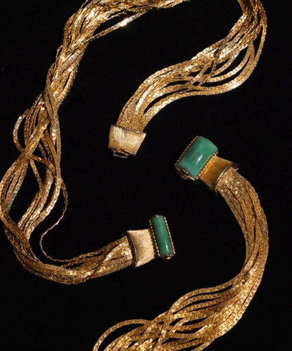 Collier ras du cou en jade tissé en couches dorées de grande classe II008