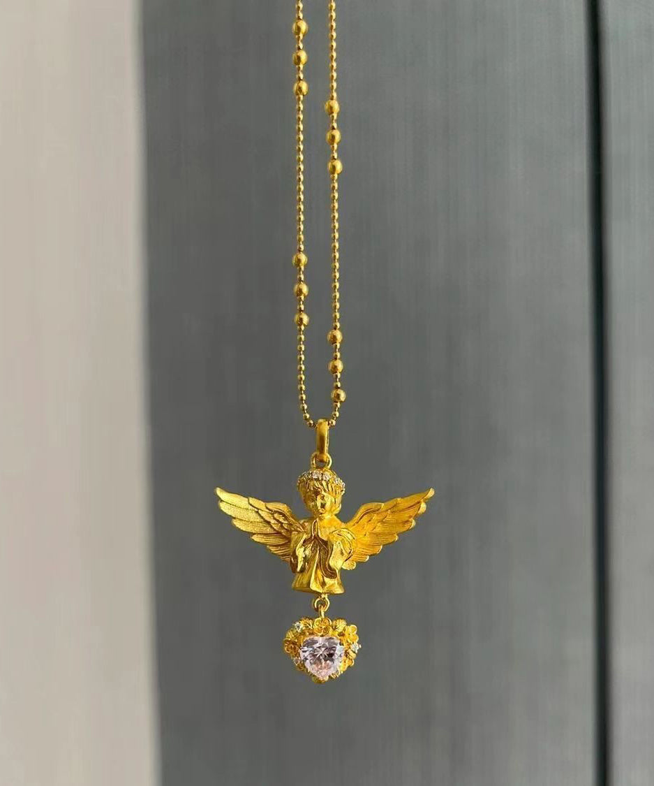 Edle Halskette mit Engel-Anhänger aus vergoldetem Sterlingsilber mit Zirkonia YI032