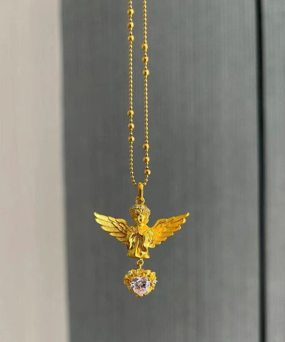 Edle Halskette mit Engel-Anhänger aus vergoldetem Sterlingsilber mit Zirkonia YI032