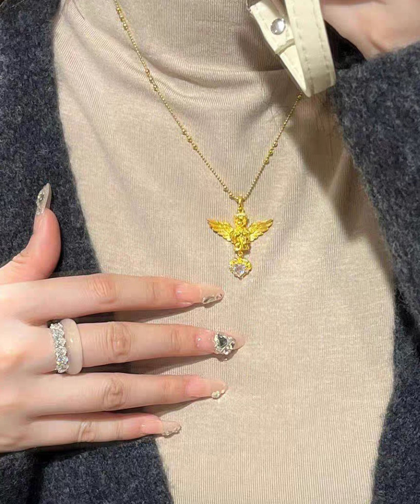 Edle Halskette mit Engel-Anhänger aus vergoldetem Sterlingsilber mit Zirkonia YI032