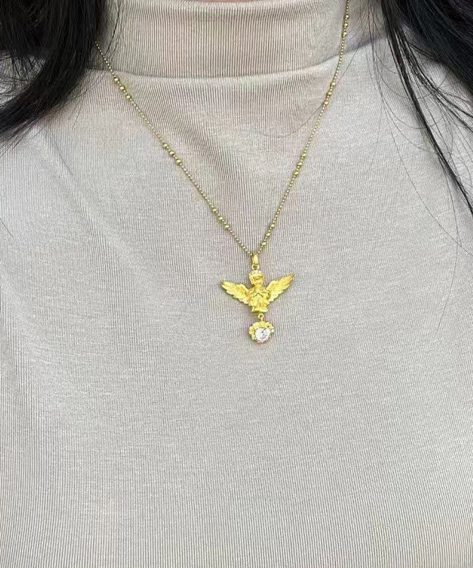 Edle Halskette mit Engel-Anhänger aus vergoldetem Sterlingsilber mit Zirkonia YI032