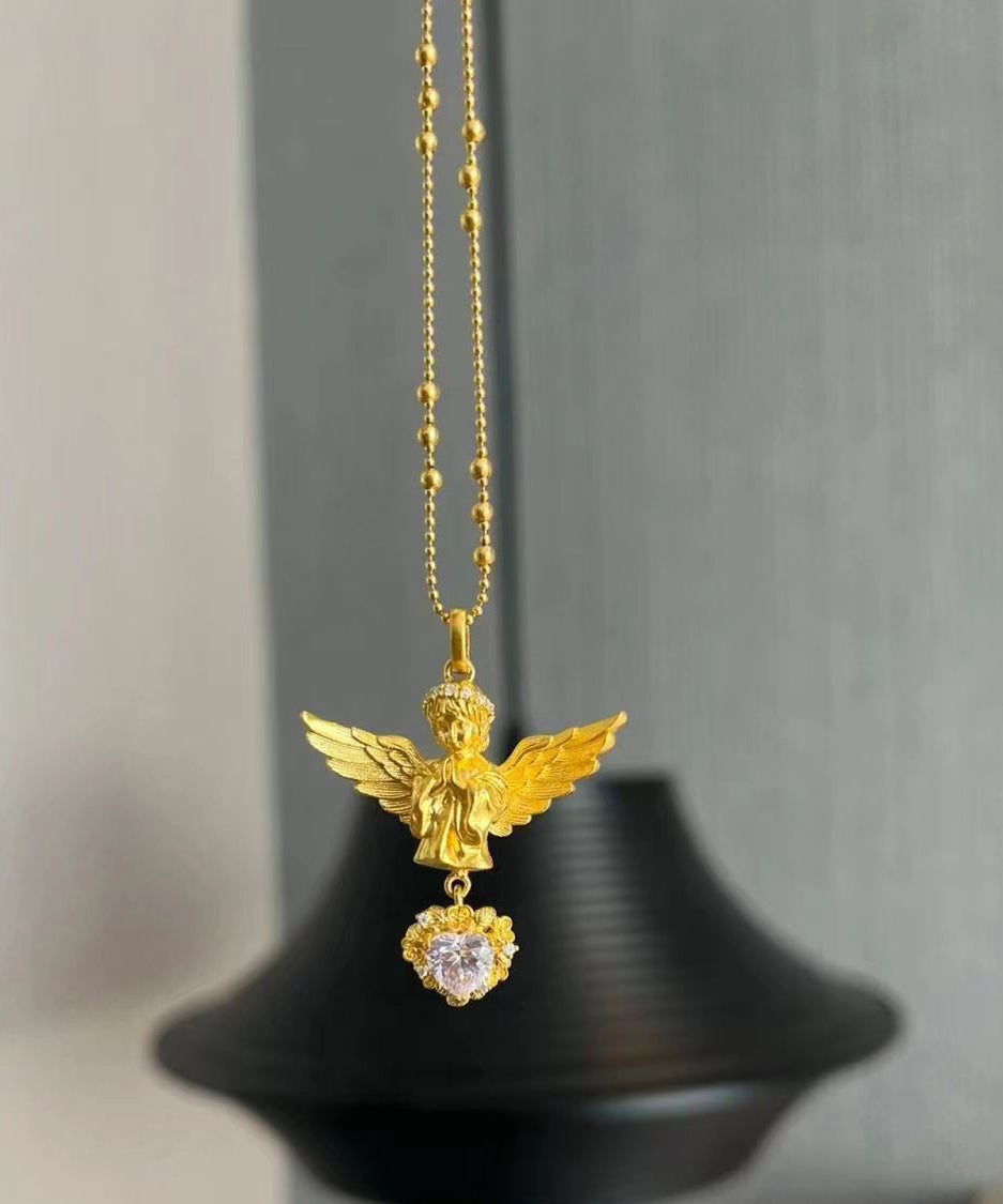 Edle Halskette mit Engel-Anhänger aus vergoldetem Sterlingsilber mit Zirkonia YI032