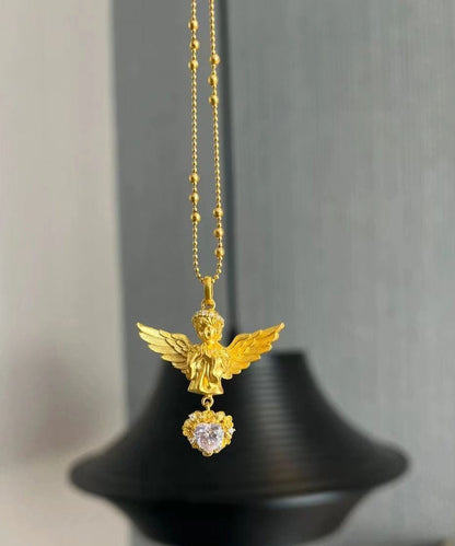 Edle Halskette mit Engel-Anhänger aus vergoldetem Sterlingsilber mit Zirkonia YI032