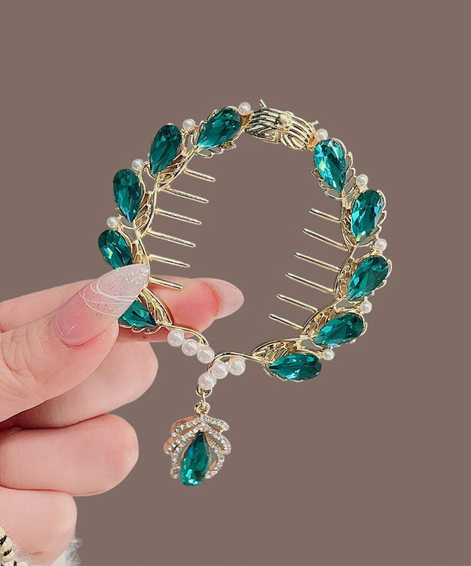 Épingle à cheveux en alliage de cristal et perle de zircone verte élégante