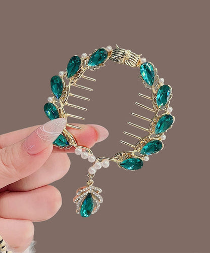 Épingle à cheveux en alliage de cristal et perle de zircone verte élégante