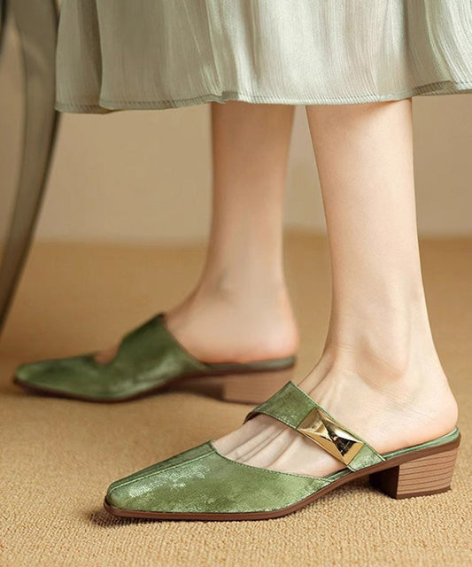 Green Sandals Splicing Classy Cowhide Leather Slide