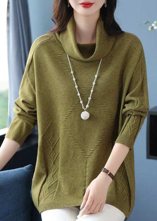 Edler grüner Hign Neck Dicker Wollpullover Winter RL030