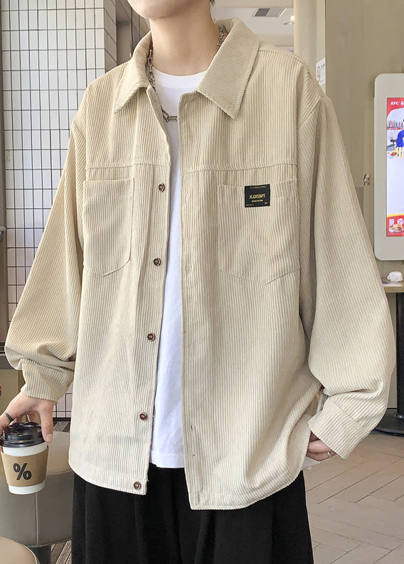 Grey Button Coats Coat Oversized Pockets Men Classy Corduroy