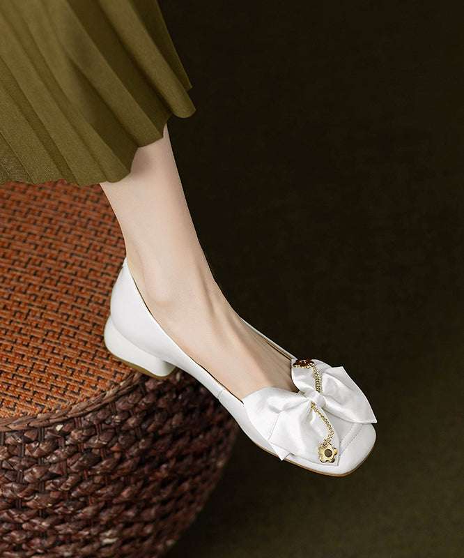 Schuhe Chunky Classy Cowhide Flat Grau Leder Splicing Bow