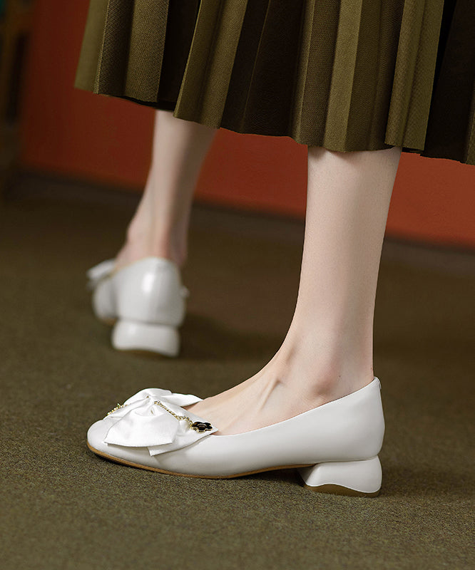 Schuhe Chunky Classy Cowhide Flat Grau Leder Splicing Bow