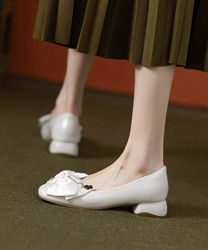 Schuhe Chunky Classy Cowhide Flat Grau Leder Splicing Bow