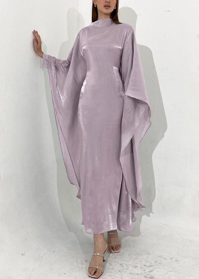 Classy Light Purple Slim Fit Silk Maxi Dress Fall WO051