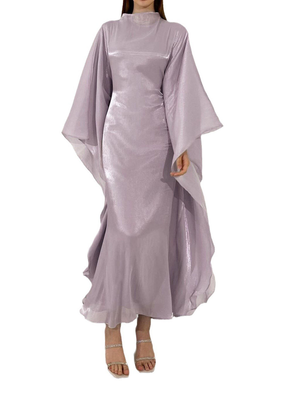 Classy Light Purple Slim Fit Silk Maxi Dress Fall WO051