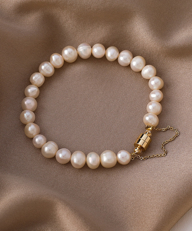 Bracelet élégant en acier inoxydable blanc laiteux avec perles et chaîne ET017