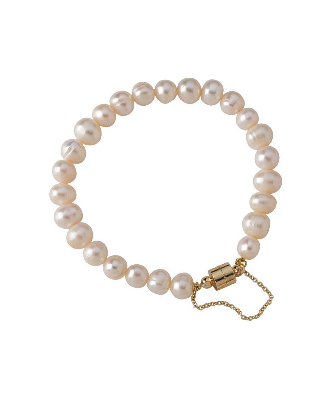 Bracelet élégant en acier inoxydable blanc laiteux avec perles et chaîne ET017