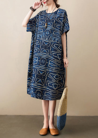 Robe Kleider Leinen Marine Sommer Classy Oversized Print
