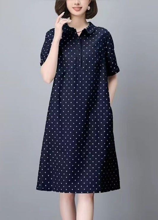Cotton Pan Navy Edles Sommerkleid mit Kragen und Punkten, Peter Mid Pring