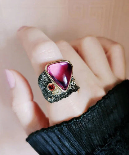 Bague élégante en forme de cœur avec pierres précieuses en alliage violet rouge QI080