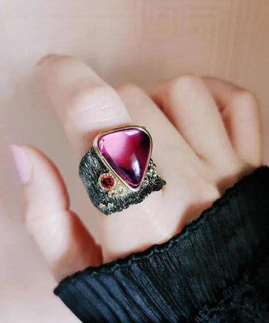 Classy Purple Red Alloy Gem Stone Heart-Shaped Rings QI080