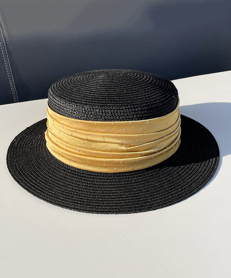 Hat Woven Straw Zircon Satin Purple Cloche Classy