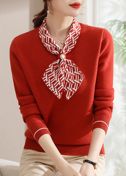 Edle rote Schleife, dicke, warme Fleece-Strickpullover, Frühling, TQ008