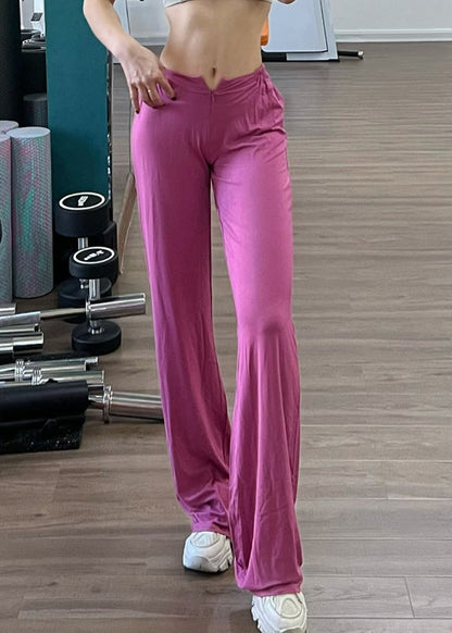 Pantalon d'été élégant en coton élastique à taille droite rose
