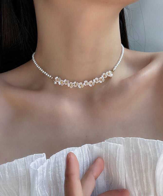 Bead Alloy Classy White Gratuated Floral Pear Necklace