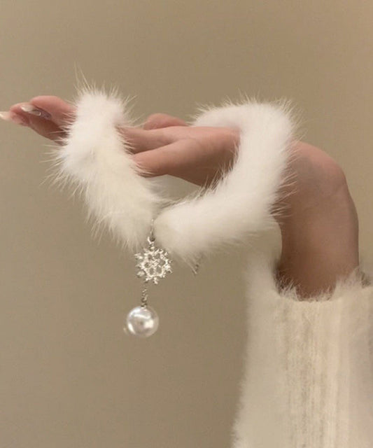 Edle weiße Legierung Schneeflocke Zirkon Federn Perle Quaste Weihnachten Anhänger Halskette TS006