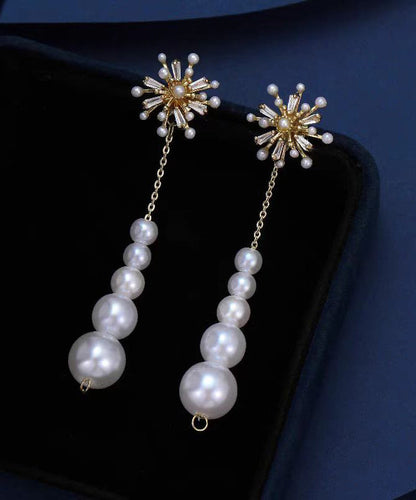 Classy White Alloy Snowflakes Pearl Tassel Drop Earrings ET020